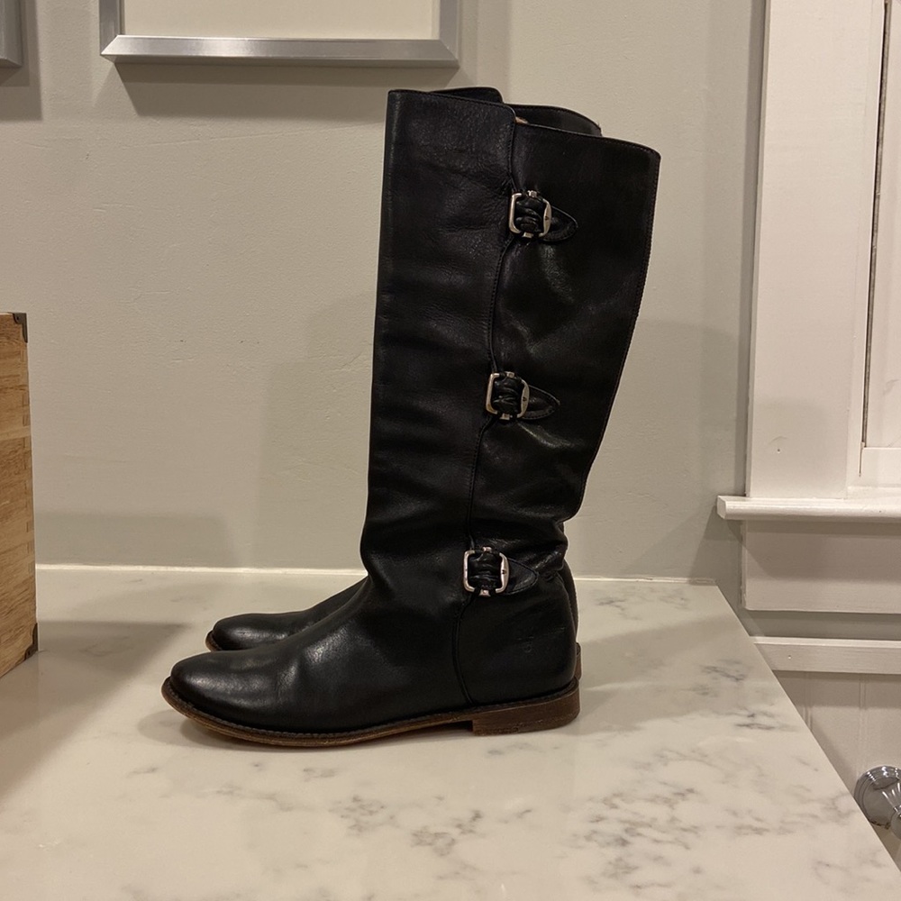 Frye Paige Black 3 Buckle Tall Boots